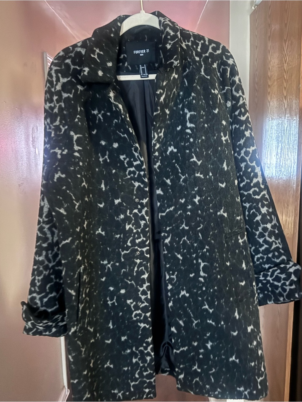 Forever 21 Black and White Abstract Pattern Trench Coat